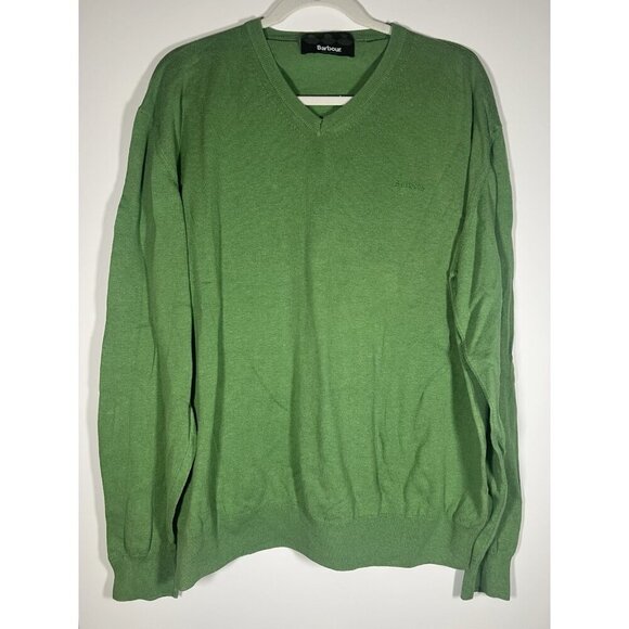 Vintage Barbour lightweight cotton v-neck sweater green sz XXL designer classic - Picture 1 of 9
